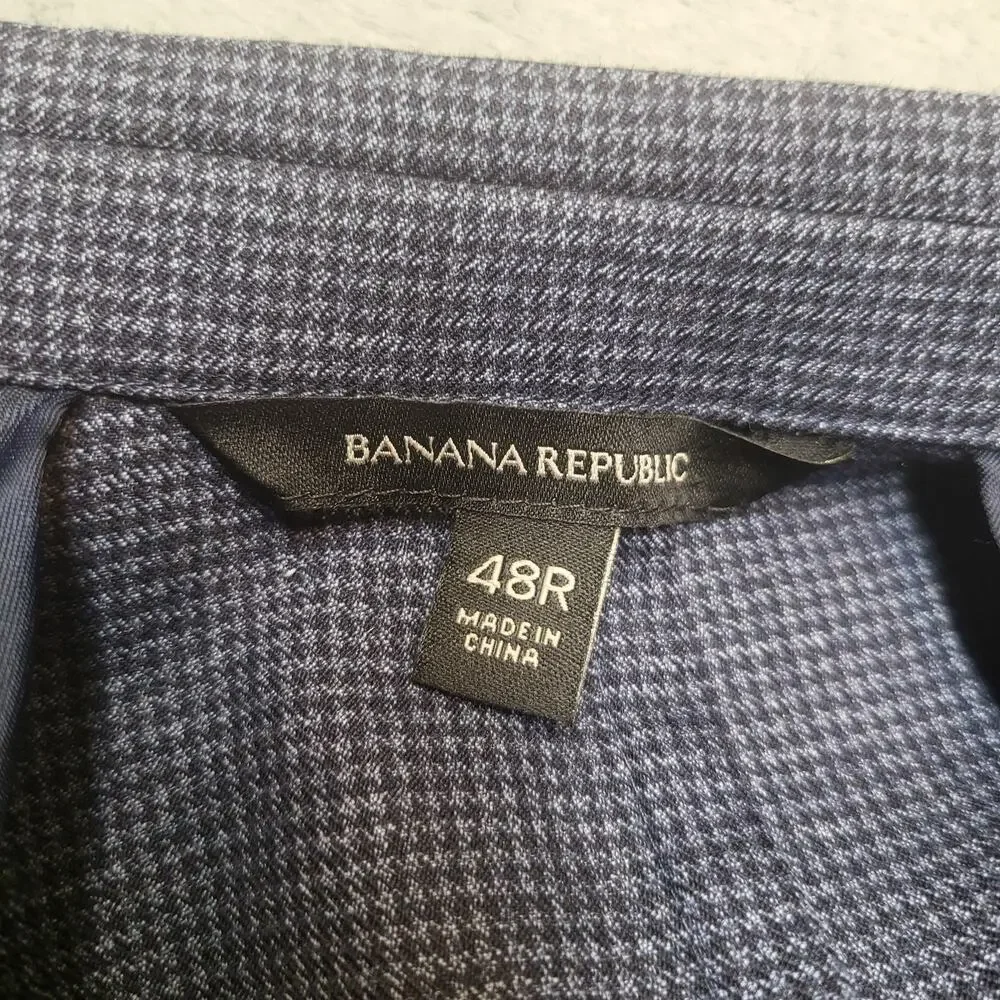 Banana Republic Suit Jacket Mens 48 Blue Check Slim Fit Wool Blend Notch Lapel